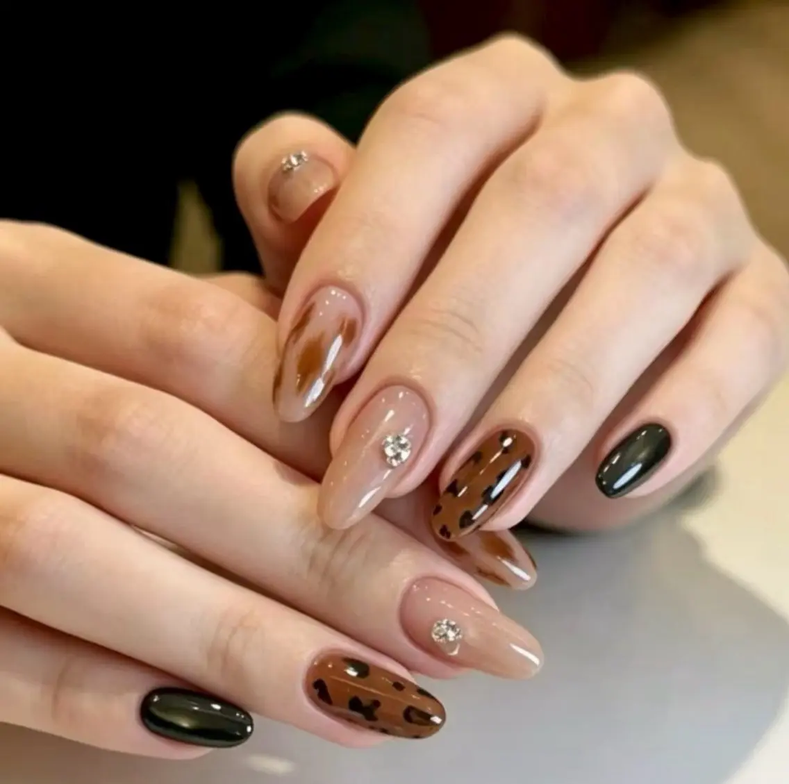 ネイル アニマル柄 べっ甲ネイル ボルドー ブラウン ジェルネイル Rika  nail Salon 1のネイルデザイン