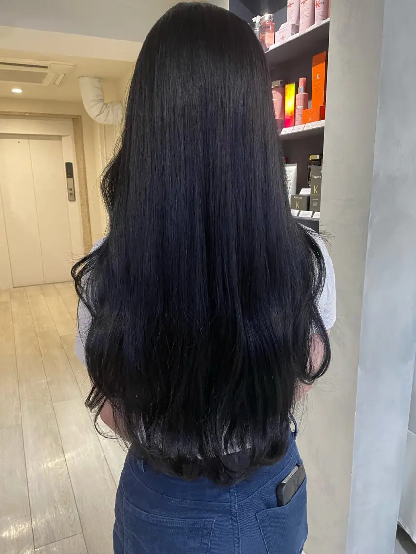ロング カラー 黒髪 ブルーカラー ブルーブラック エクステ/心斎橋 🌙イツキのヘアスタイル