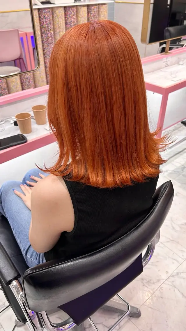 ミディアム カラー ダブルカラー オレンジ ヘアカラー トリートメント レイン🌏🌱 似合わせ/ハイトーンのヘアスタイル