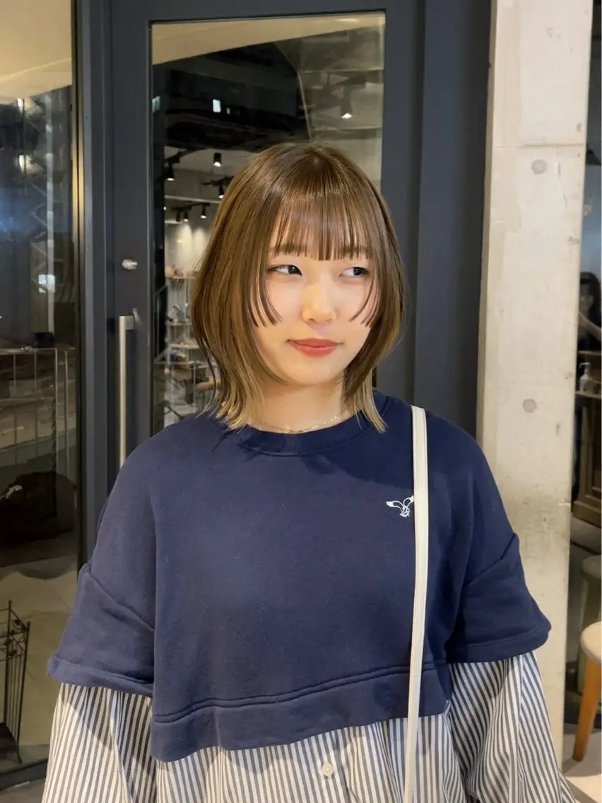 ミディアム カラー ベージュカラー ブラウンカラー レイヤーカット 小顔カット ショート/コテ巻き風 kanohaのヘアスタイル