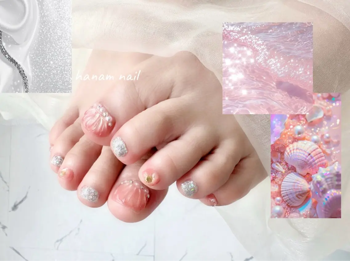 ネイル フットネイル hanam nail 🌿🩵ハナムネイルのネイルデザイン
