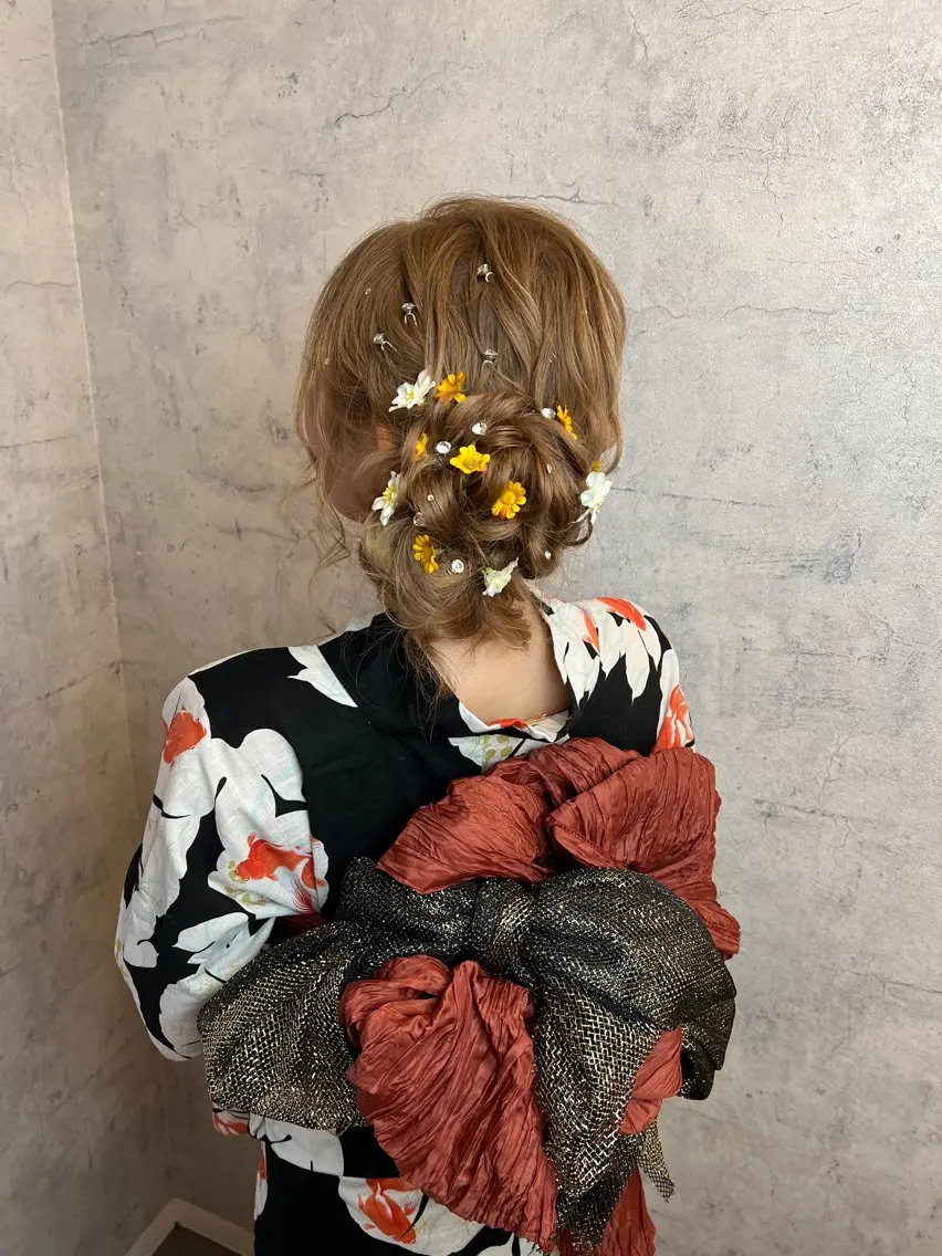 ミディアム 浴衣 ヘアセット 【カメレオン】 しょうた みくꨄのヘアスタイル