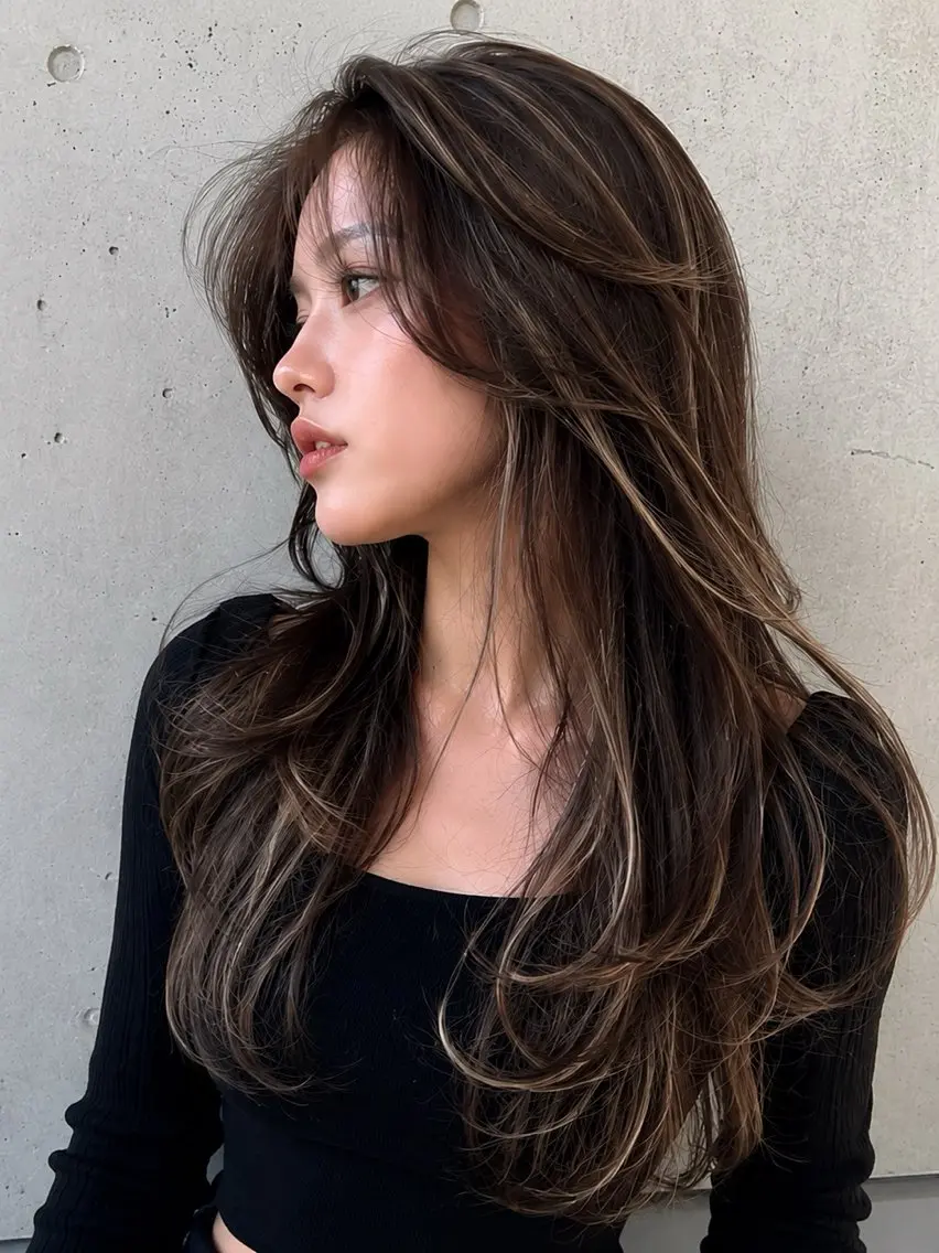 ロング カラー 透明感カラー ハイライトカラー ハイライト レイヤーカット カット ヘアカラー 竹井俊介/ブリーチ /レイヤーカットのヘアスタイル