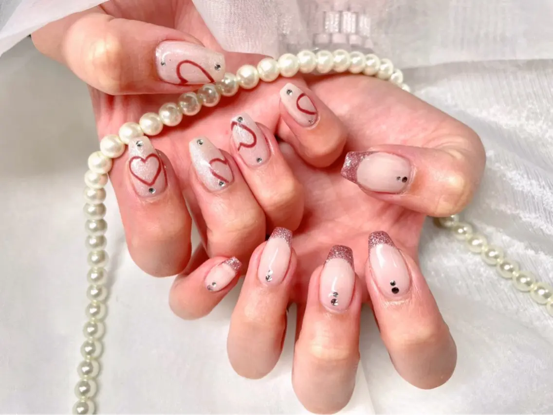 ネイル フレンチネイル ハート ハンドネイル ゆりか joieange福島のネイルデザイン