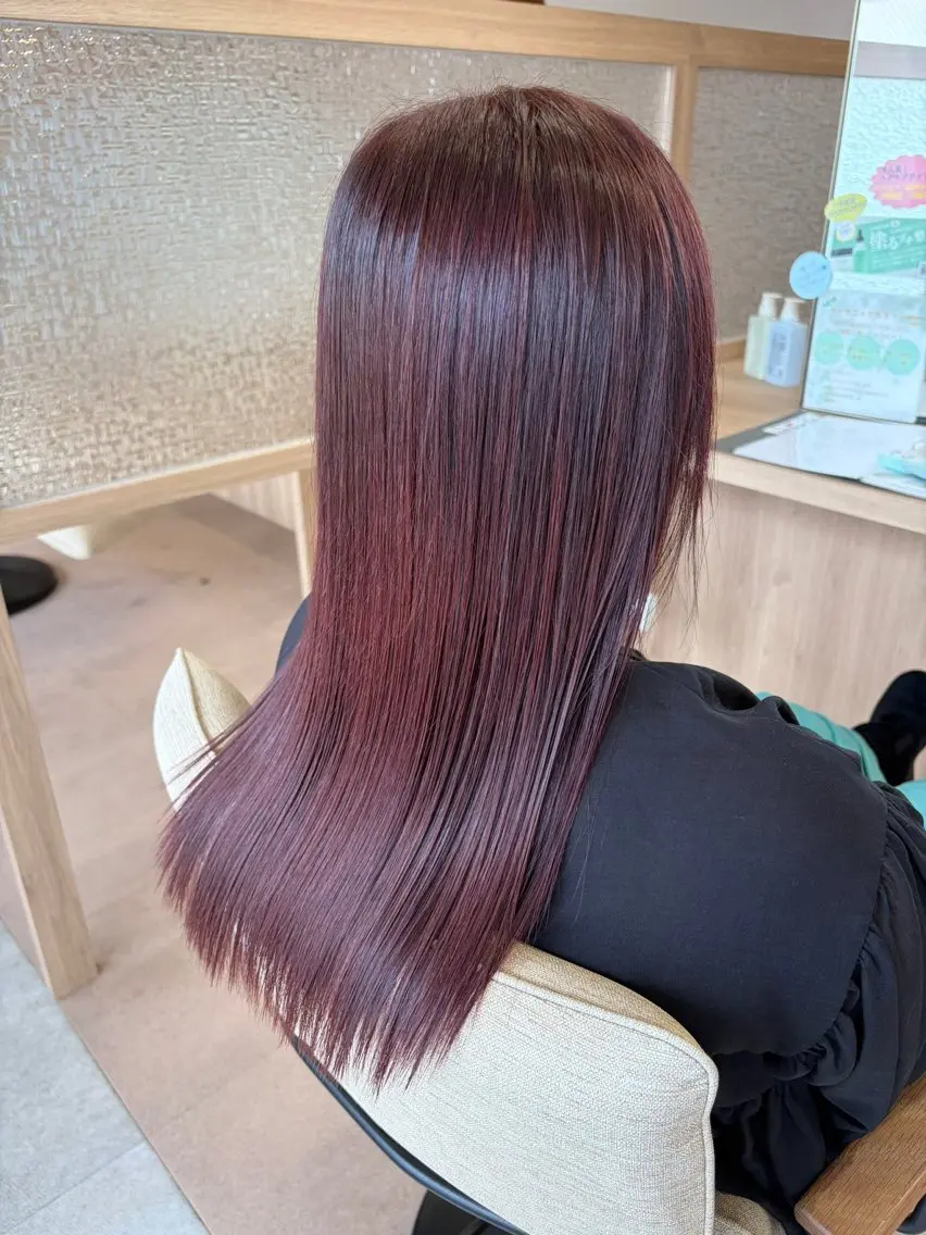 ロング カラー ボルドーカラー 髪質改善 カット ヘアカラー 暖色￤韓国￤ボブ 🍒Akane🍒のヘアスタイル