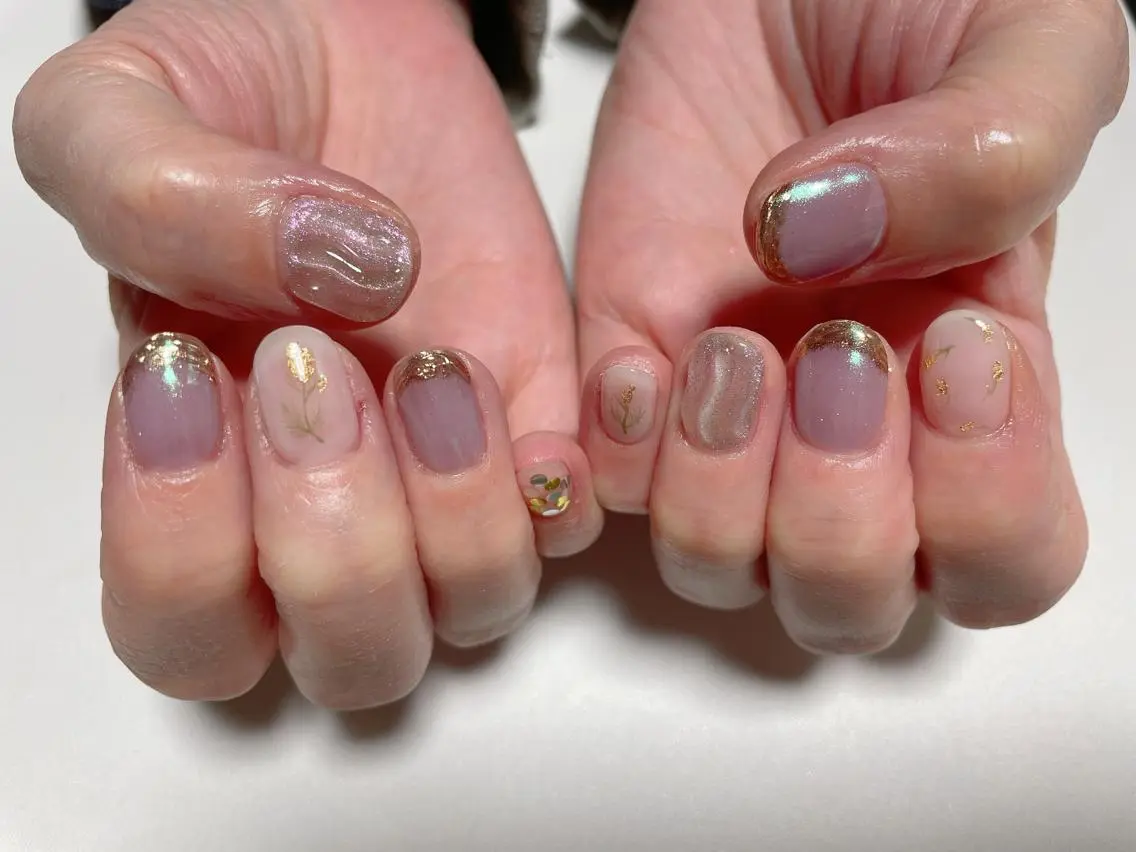ネイル オーロラネイル 桜ネイル フラワーネイル フットネイル マグネットネイル nailroom OHANA🌴のネイルデザイン