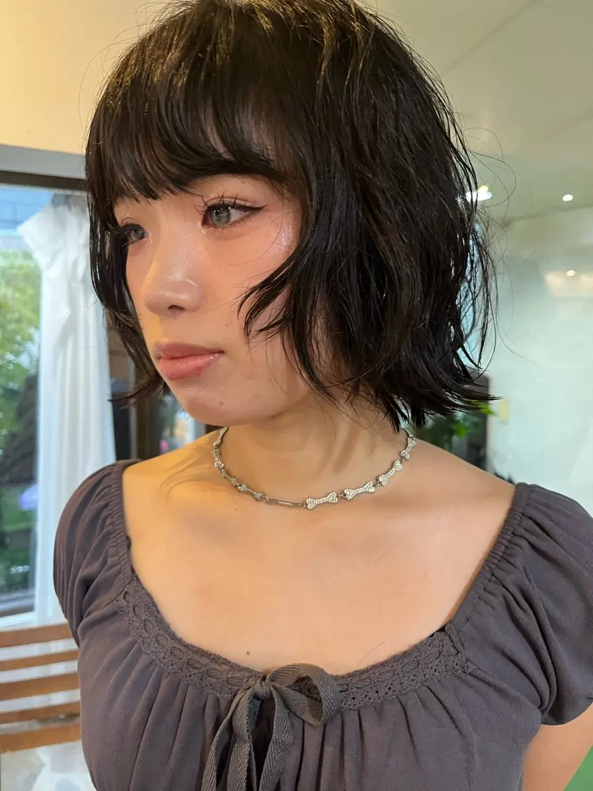 ミディアム パーマ ミディアムパーマ ボブ くせ毛 ニュアンスパーマ カット パーマ 似合わせパーマ/ 山本銀次郎のヘアスタイル