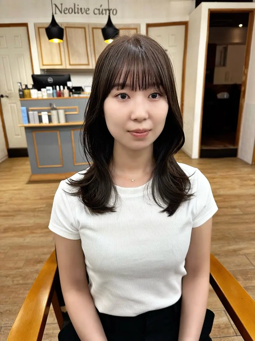 セミロング カラー パーマ ヘアアレンジ メンズ キッズ レイヤーカット/ 巻ける縮毛矯正のヘアスタイル