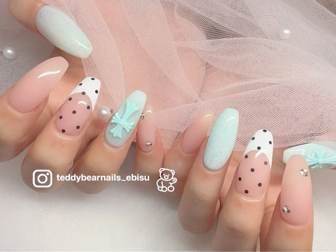 ネイル グリーン 持ち込み teddybear nailsのネイルデザイン