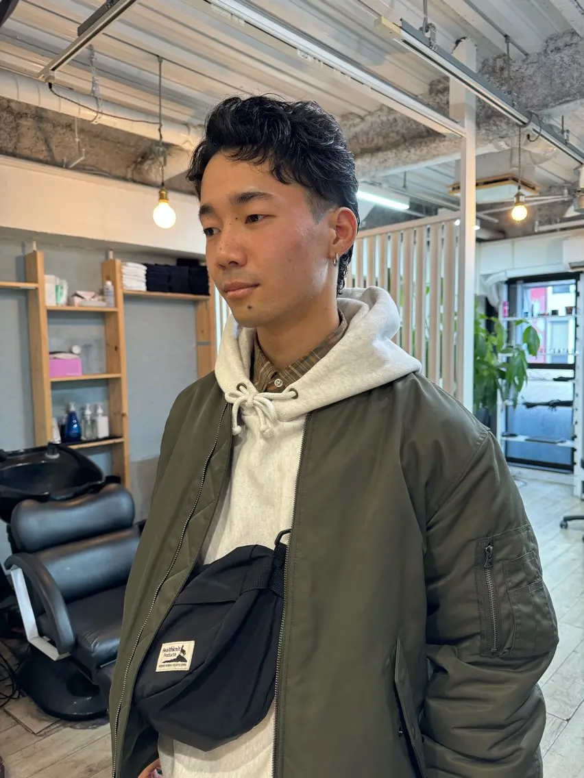 カラー パーマ メンズ アップバング センターパート マッシュ メンズパーマ スパイキーショート 【池袋/スパイキー ショート】ⓝⓘⓜⓤのヘアスタイル