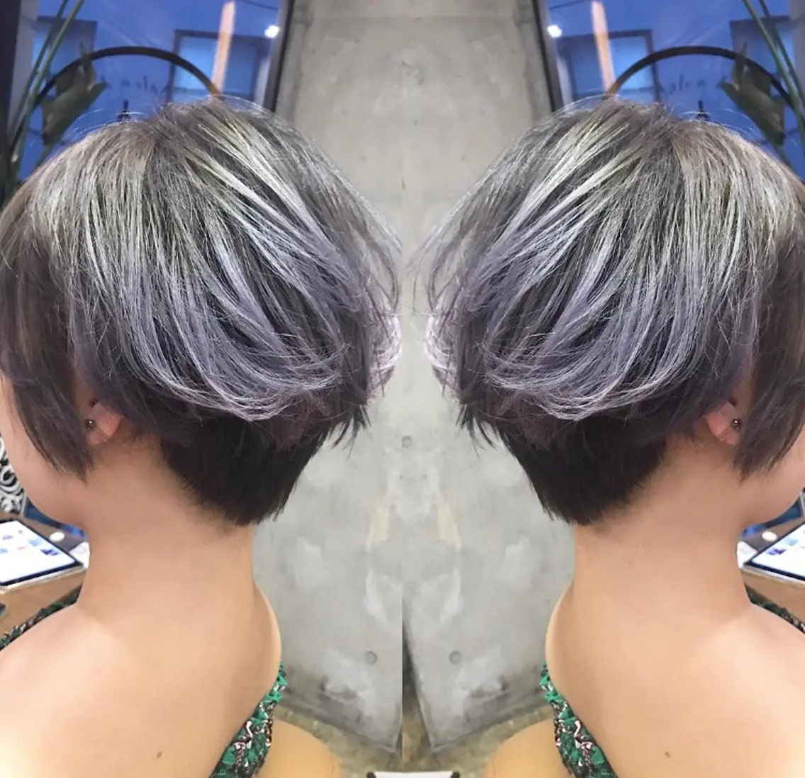 ショート カラー パーマ ヘアアレンジ メンズ キッズ ネイル マツエク・マツパ シルバー ショートヘア ショートネイル シルバー サロンドミルク 渋谷高比良のヘアスタイル