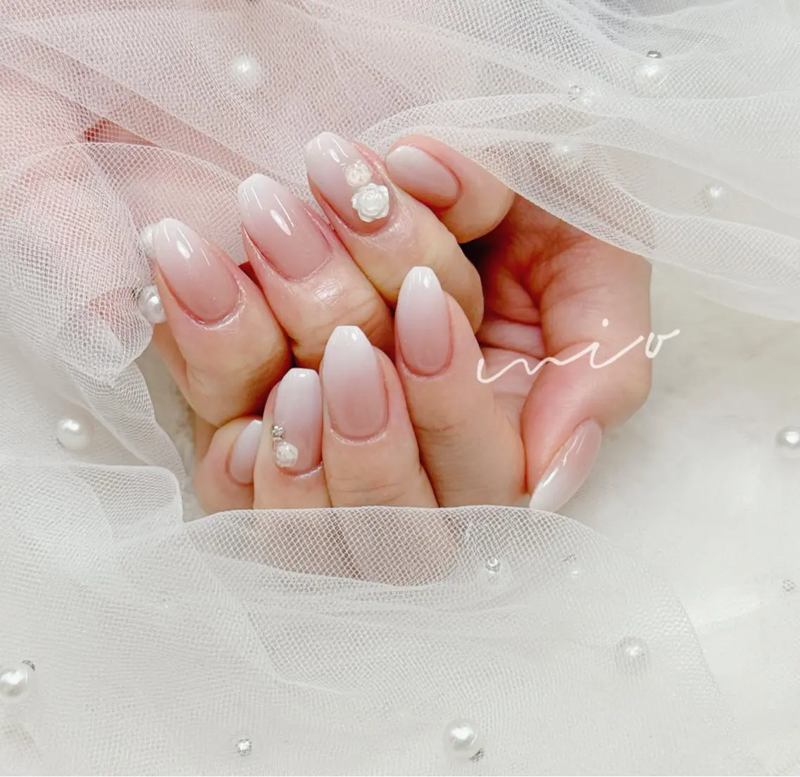 ネイル アートネイル ブルー ジェルネイル レース マグネットネイル ハンドネイル 💓mi.o Nail上野店のネイルデザイン