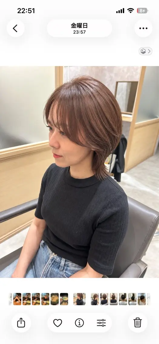 ミディアム ケアカラー 髪質改善 ウルフカット カット トリートメント ヘッドスパ 久木原 ゆりのヘアスタイル