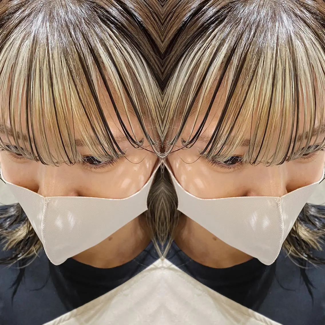 セミロング カラー ヘアアレンジ ブリーチ インナーカラー 竹内啓太 ボブのヘアスタイル