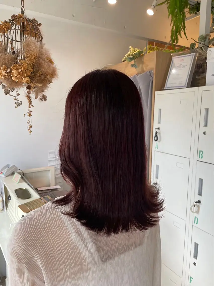セミロング カラー カシス レッドカラー ヘアカラー KA NAのヘアスタイル