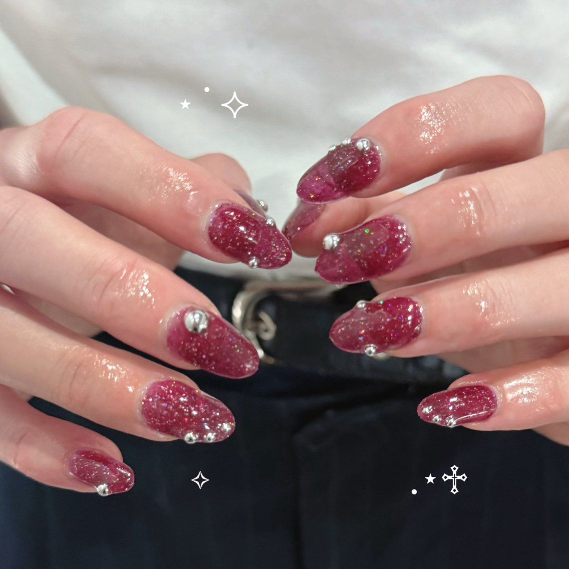 ネイル ボルドー フラッシュネイル ハンドネイル mao| lilu ☾ ໋꙳のネイルデザイン