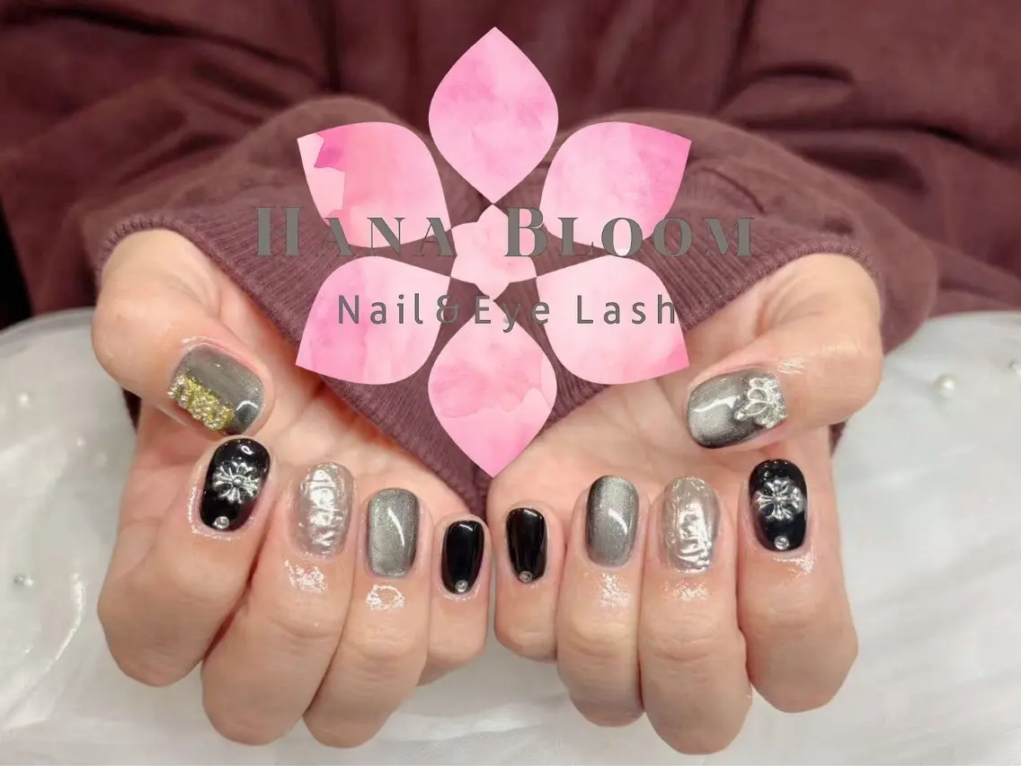 ネイル フレンチネイル ジェルネイル グラデーション ラメ(グリッター) マグネットネイル ハンドネイル ハンドケア Hana Bloom Nail Salonのネイルデザイン