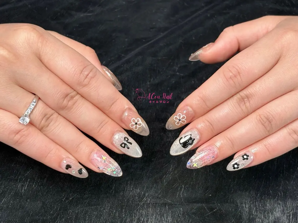 ネイル 桜ネイル 長さ出し フラワーネイル フレンチネイル ジェルネイル ハンドネイル ACon NailSalonのネイルデザイン