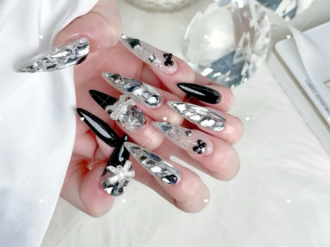 ネイル べっ甲ネイル ブルー 長さ出し フレンチネイル ジェルネイル ハンドネイル Rin Nail 新大久保店のネイルデザイン