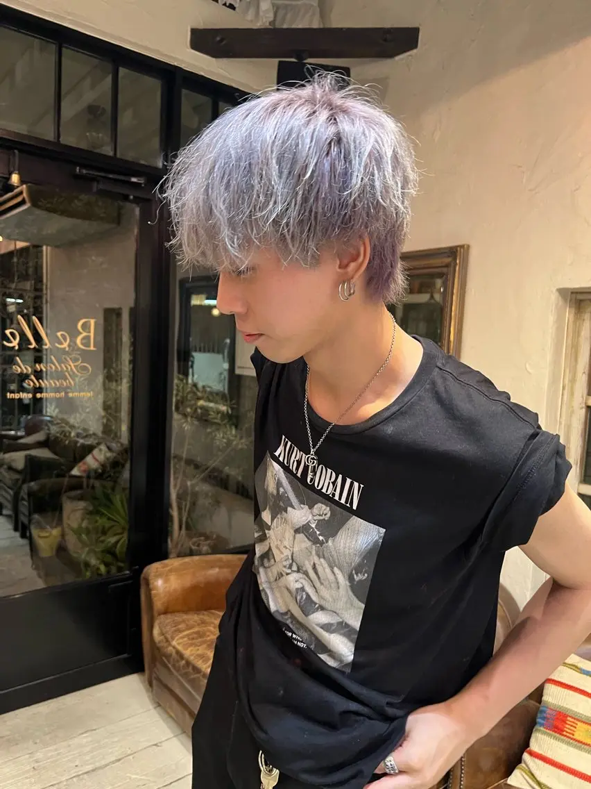 ロング カラー メンズ メンズブリーチ メンズハイトーン ブリーチ ハイトーンカラー カット ヘアカラー トリートメント 抜きっぱなしブロンド /ハイトーン/カナタのヘアスタイル