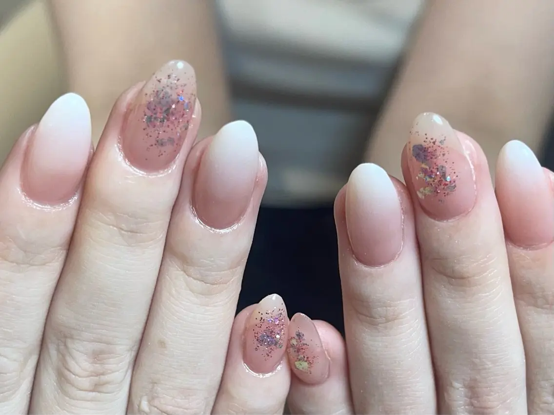 ネイル フレンチネイル ガーリー ガラスフレンチ 韓国ネイル ロングネイル ハンドネイル Venus nail チップ長さだし専門店のネイルデザイン