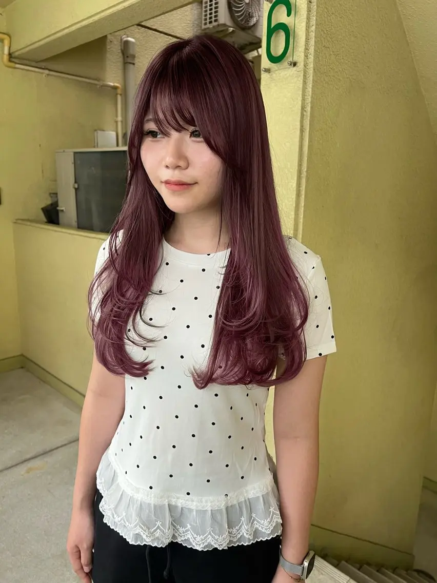ロング カラー 透明感カラー ピンクカラー カット ヘアカラー トリートメント レイヤー/縮毛矯正/ 暖色/mao🎀のヘアスタイル