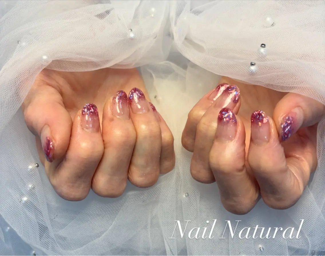 ネイル フラッシュネイル フットネイル フレンチネイル ジェルネイル ガラスフレンチ ハンドネイル Nail salon Natulalのネイルデザイン