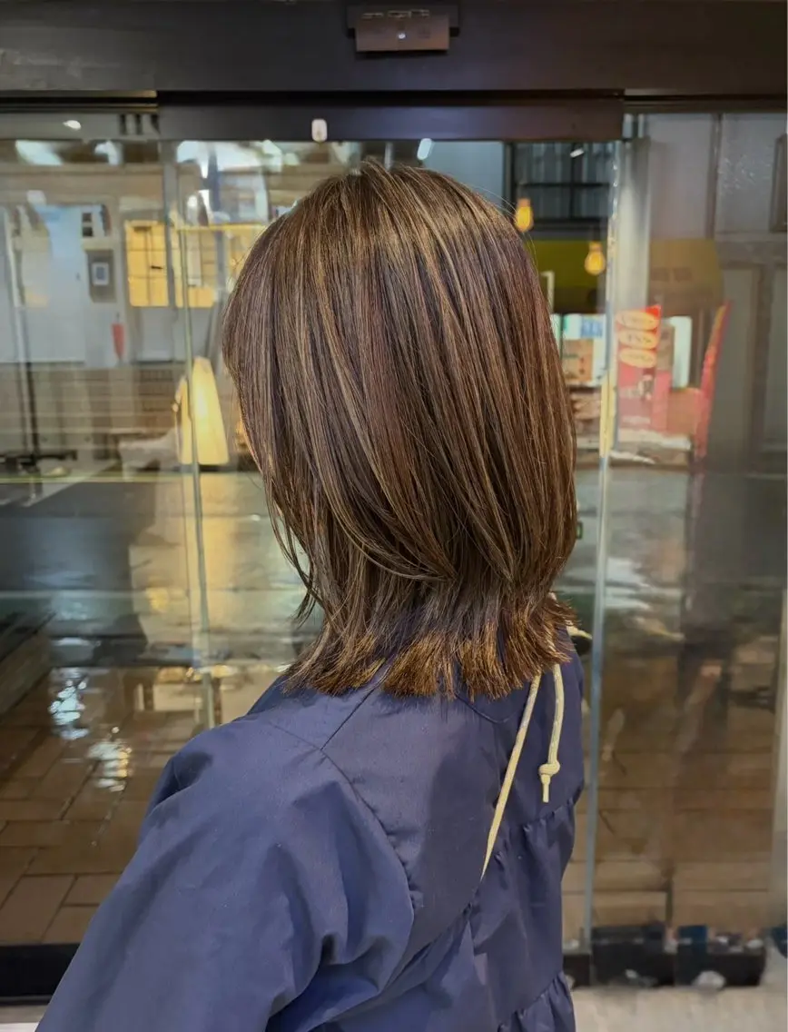 ミディアム ハイライト カット ヘアカラー モリシママイ /カットモデル¥0のヘアスタイル