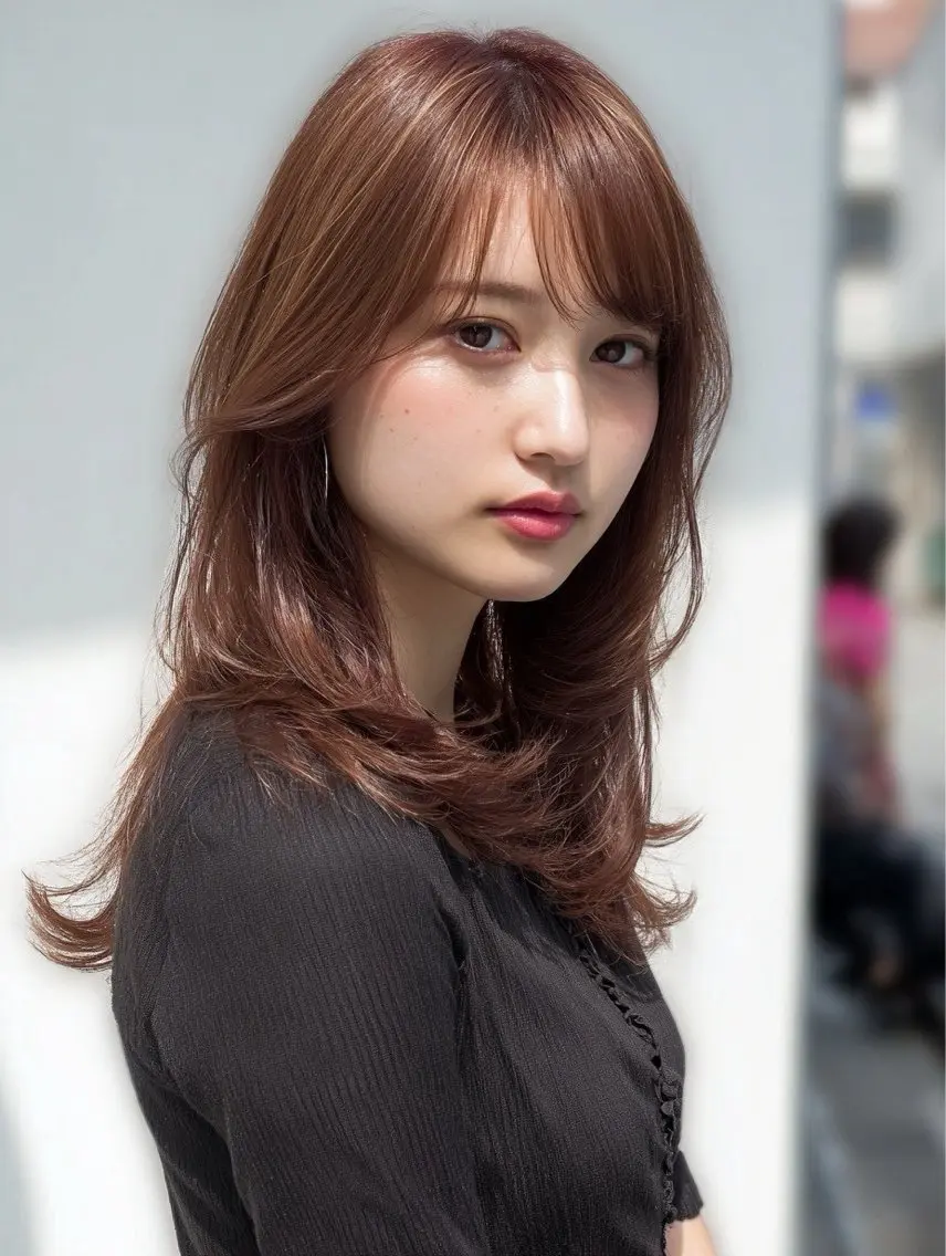 セミロング カラー ヘアカラー 韓国×艶ハイトーンが かわいい✨️リオ🍒のヘアスタイル