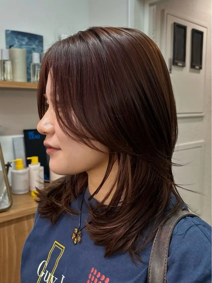 ミディアム レイヤーカット カット ヘアカラー トリートメント Kaho/大阪心斎橋 ボブ/レイヤー/艶髪のヘアスタイル