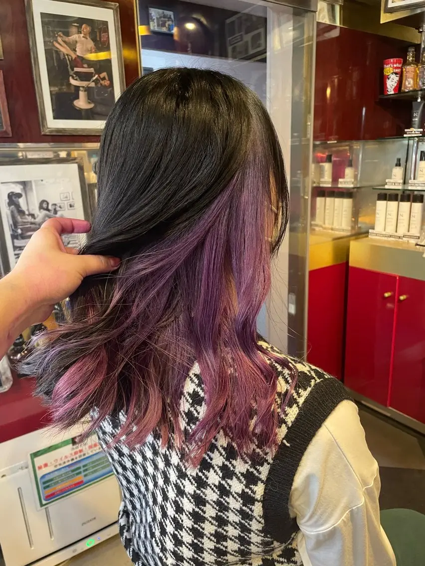 セミロング カラー ブリーチ ケアブリーチ ダブルカラー ラベンダーカラー ラベンダーピンク 👑派手髪/カット 👑ANRYのヘアスタイル