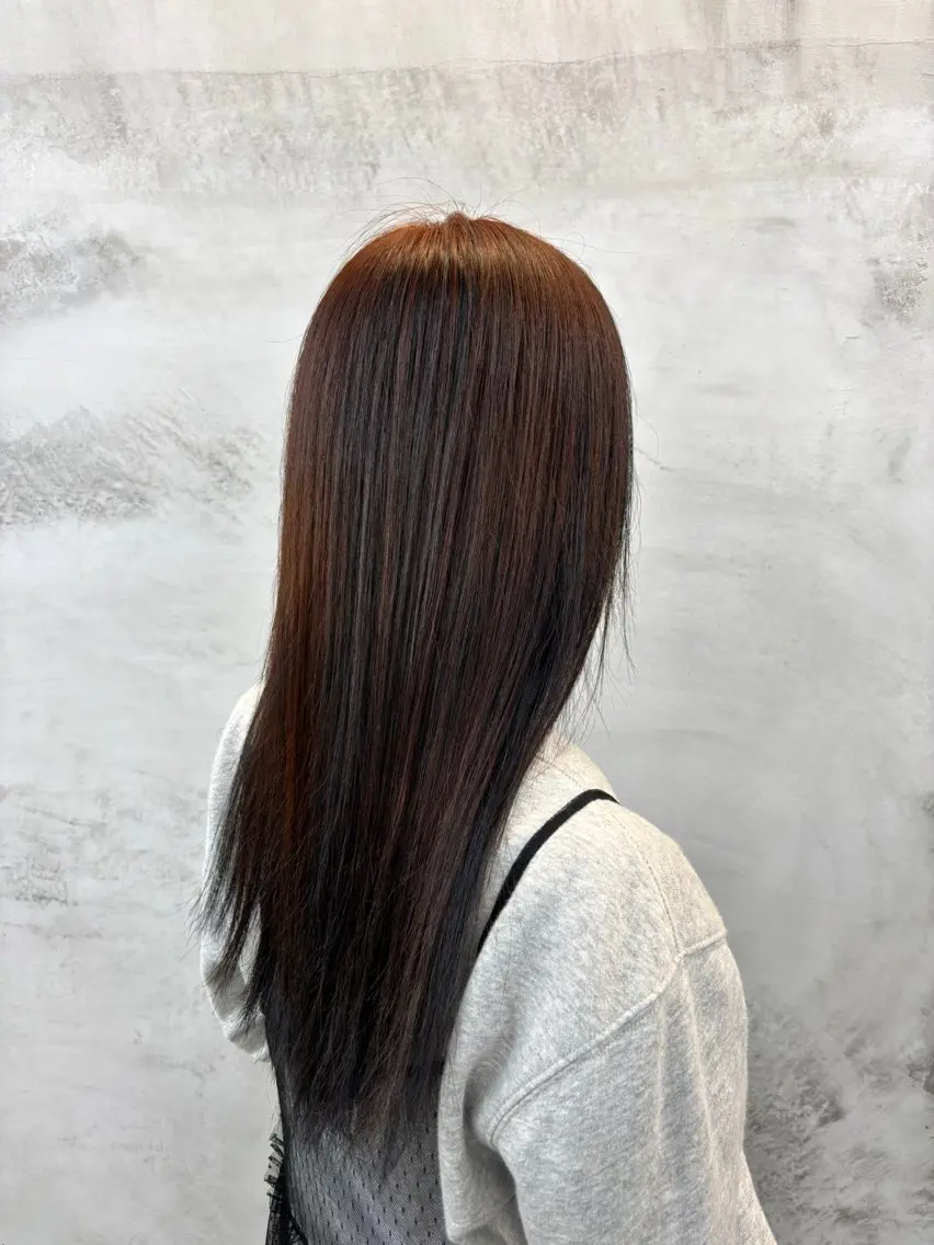 ロング カラー ブラウンカラー オレンジ オレンジブラウン 🌷艶感カラー🌷 富施 優花のヘアスタイル