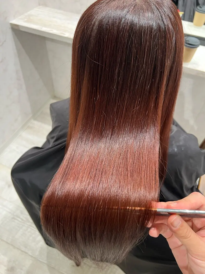 ロング パーマ 髪質改善 縮毛矯正 ストレートパーマ 髪質改善/ ハイトーン 中野亘稀のヘアスタイル