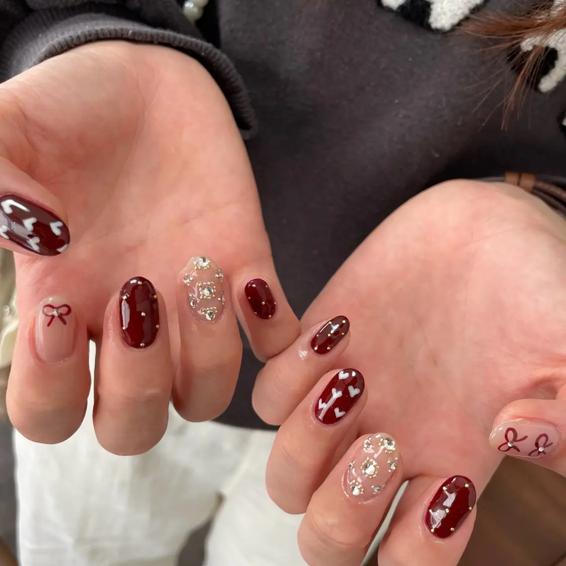 ネイル ボルドー ハート ハンドネイル Rirans nailのネイルデザイン