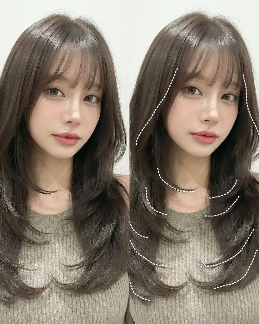 ロング カラー カット トリートメント 韓国レイヤー⋆౨ৎ゚ 透カラー🩶/ユウキのヘアスタイル