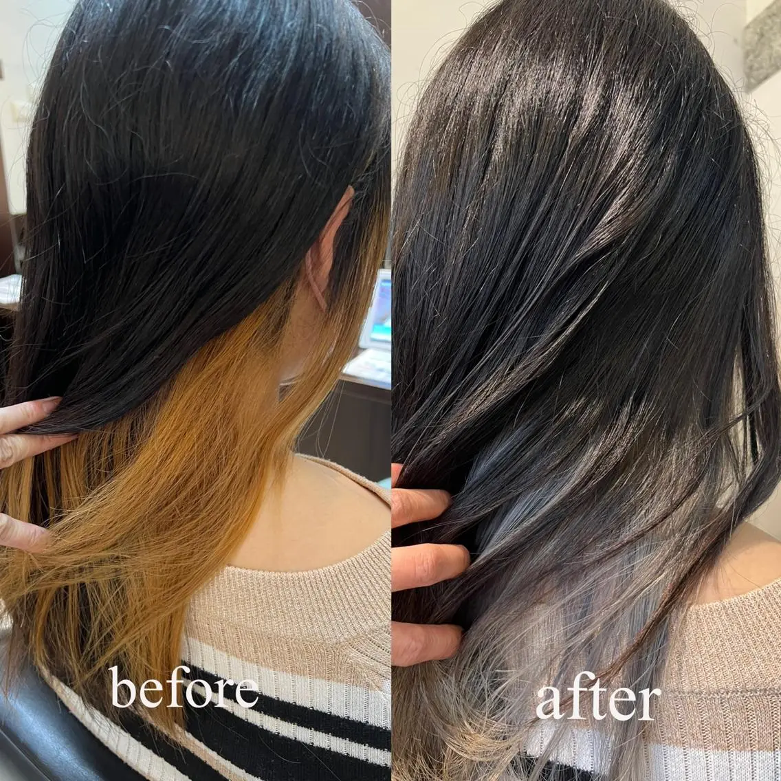 ロング カラー ブリーチ インナーカラー シルバー 大人デザイン 🍃MORIKA🍃のヘアスタイル