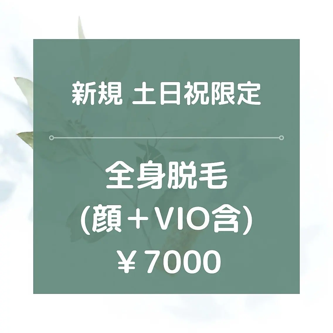 土日限定【新規】★★全身脱毛（全顔＋VIO含）／¥7000★90分の写真