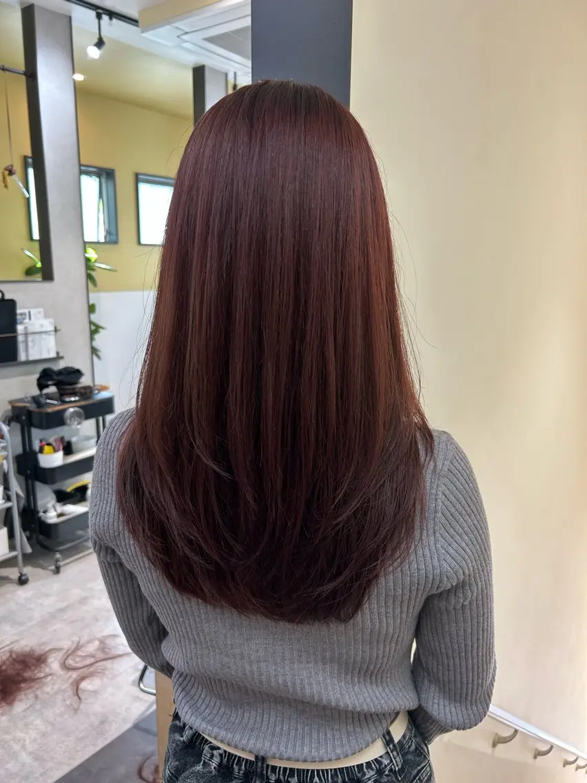 ロング カラー ボルドーカラー レッドカラー カット ヘアカラー トリートメント hubhair レイヤー/透明感のヘアスタイル