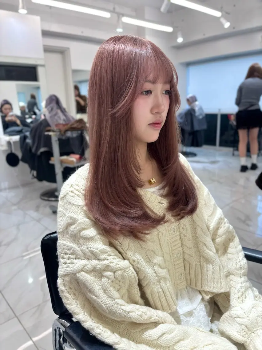 セミロング カラー ブラウンカラー ピンクカラー ピンクブラウン レイヤーカット 🩶大人韓国ヘア 渋谷/Satsukiのヘアスタイル