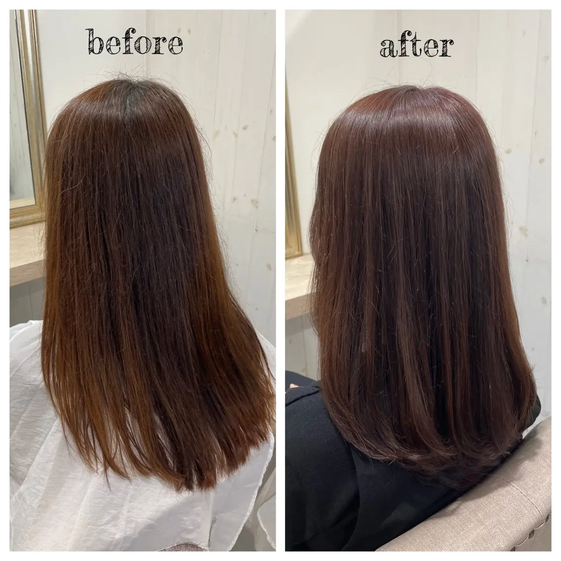 セミロング カラー グレージュ ピンクカラー レイヤーカット カット ヘアカラー トリートメント PutiLuca 浅川のヘアスタイル