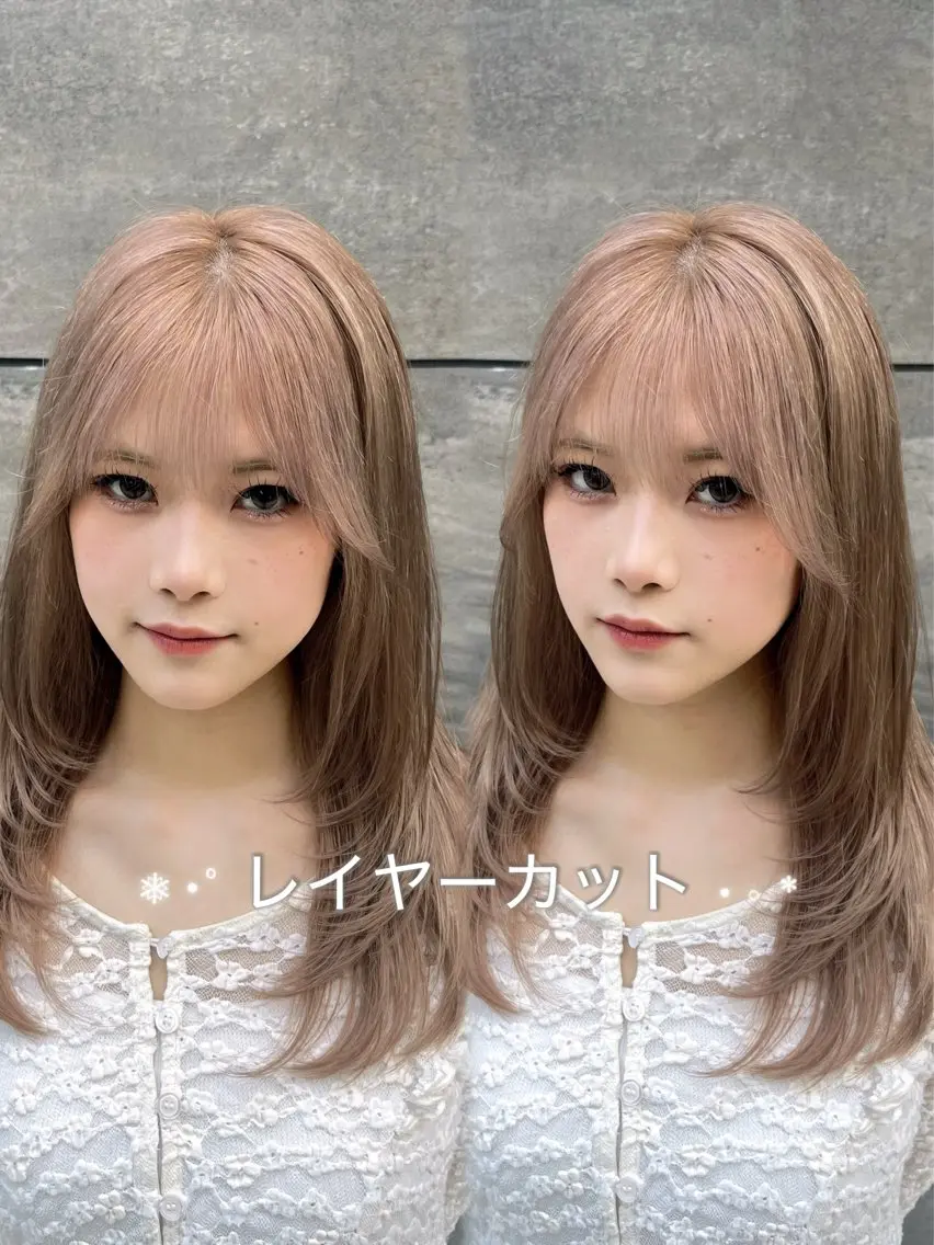 ロング カラー ベージュカラー ミルクティーベージュ 顔周りカット 韓国風ヘア レイヤーカット カット ヘアカラー トリートメント &.越冨 レイヤー/ 顔周り特化/髪質改善のヘアスタイル