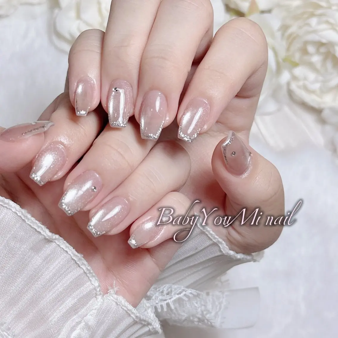 ネイル オーロラネイル チークネイル 成人式 フットネイル フレンチネイル ハンドネイル BabyYouMi nailのネイルデザイン