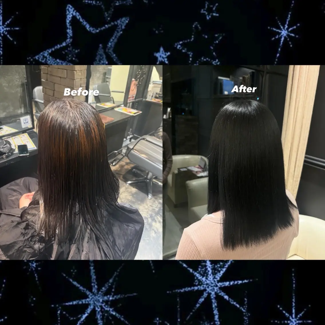 ミディアム カラー 黒髪 ブリーチ ブルーカラー ブルーブラック ｲｹﾀﾞ ﾋﾅﾘのヘアスタイル