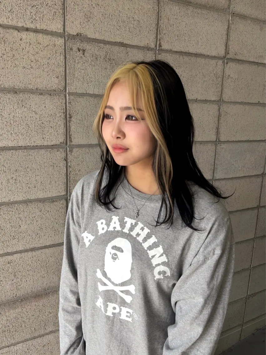 ロング カラー ミストバング ベージュカラー ブリーチ デザインカラー  フェイスフレーミング ヘアカラー 小野 友暉のヘアスタイル