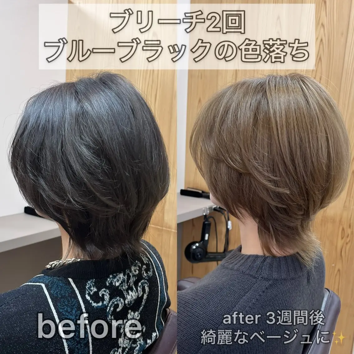 ショート カラー ベージュカラー 黒髪 ブリーチ ブルーカラー ブルーブラック ヘアカラー 髪質改善特化KIZU /艶髪研究（京都）のヘアスタイル
