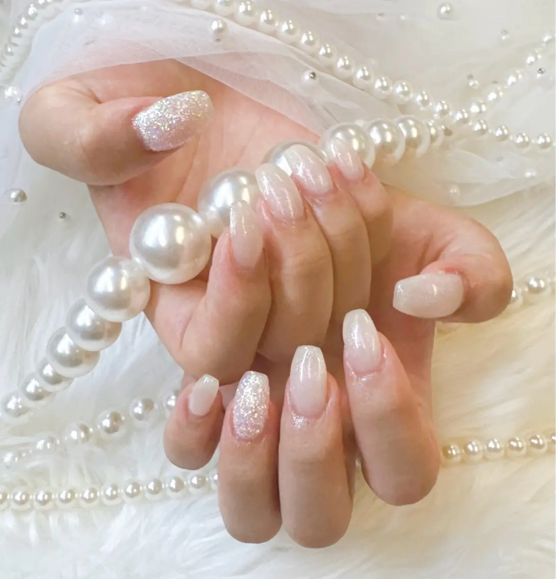 ネイル アートネイル フットネイル フレンチネイル ジェルネイル ガラスフレンチ Queeens nailのネイルデザイン