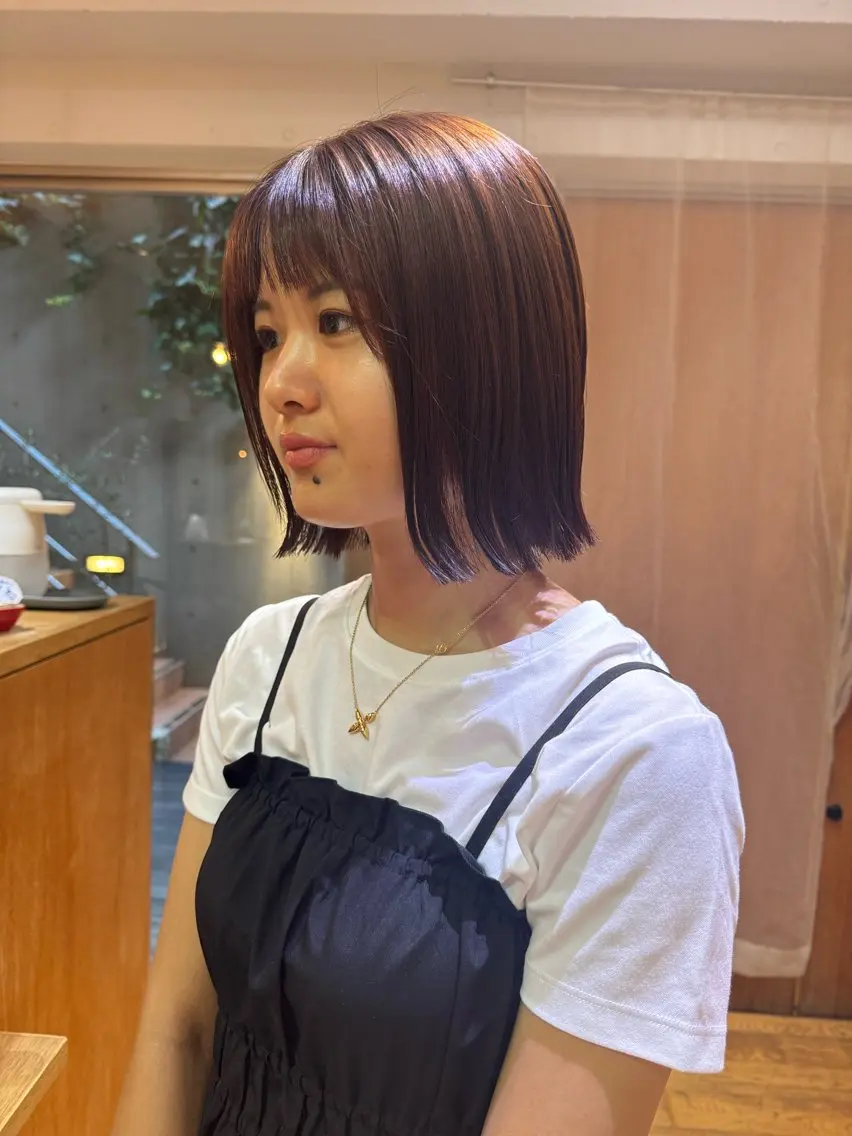 ショート ピンクブラウン カット ヘアカラー トリートメント 大人可愛い♡コテ巻き パーマ🌼杉田 萌恵のヘアスタイル