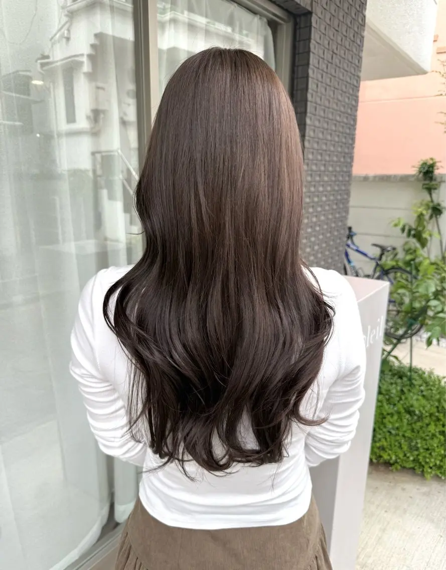 ロング カラー ベージュカラー オリーブベージュ カット ヘアカラー トリートメント グレージュ/レイヤー /韓国ヘア/RISAのヘアスタイル