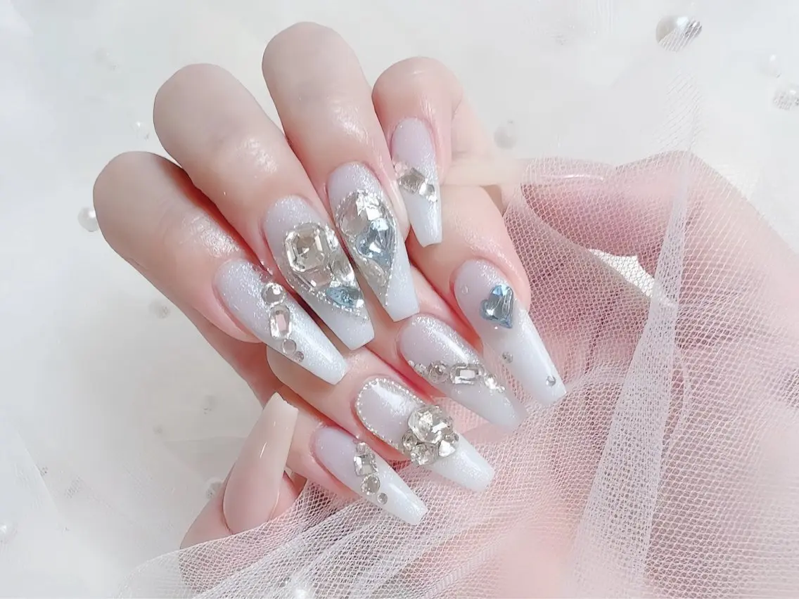 ネイル ブルー ジェルネイル ガーリー グラデーション グリーン ハンドネイル Rin Nail 新大久保店のネイルデザイン