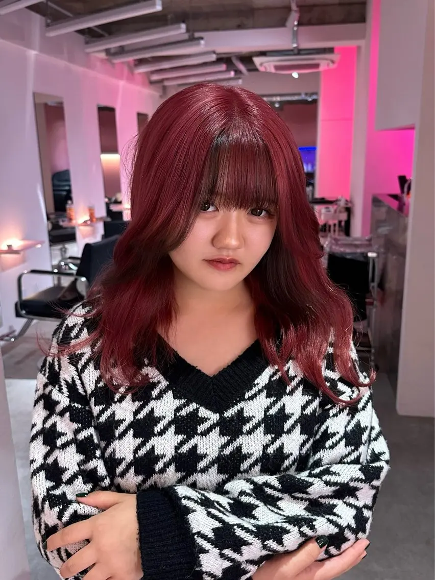 ロング カラー 黒髪 レッドカラー レイヤー/エクステ/ カラー/MAHIROのヘアスタイル
